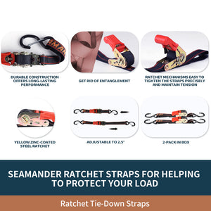 Seamander Ratchet Straps-Heavy Duty 1 inch x 30 inch Boat Transom Straps for Boat Trailer, Pontoon, Jetboat, Sea Doo, Bass Boat, Sailboat and More Vinyl Coated S-Hooks with Safety Cilps