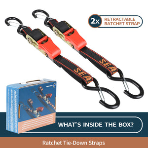 Seamander Ratchet Straps-Heavy Duty 1 inch x 30 inch Boat Transom Straps for Boat Trailer, Pontoon, Jetboat, Sea Doo, Bass Boat, Sailboat and More Vinyl Coated S-Hooks with Safety Cilps